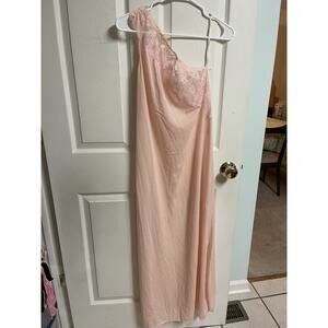 Vtg Formfit Med Pink One Shoulder Lace Disco Night Gown Slip 70s Sheer Grecian
